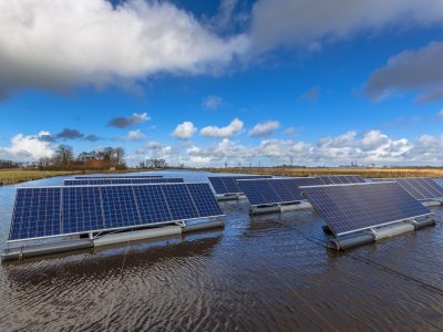 Series of Solar panels floating on water